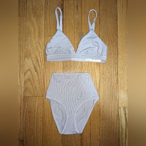 NWT SKIMS COTTON JERSEY TRIANGLE BRALETTE & FULL BRIEF IN IRIS MICA